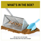 LOSTRONAUT Sand Flea Rake Pro, 52" Heavy Duty Beach Rake with Large 16" Basket, Sand Crab Catcher with Non-Slip Comfy Ergonomic Handle for Collecting Fleas, Shark Teeth, and Seashells - Beach Sifter