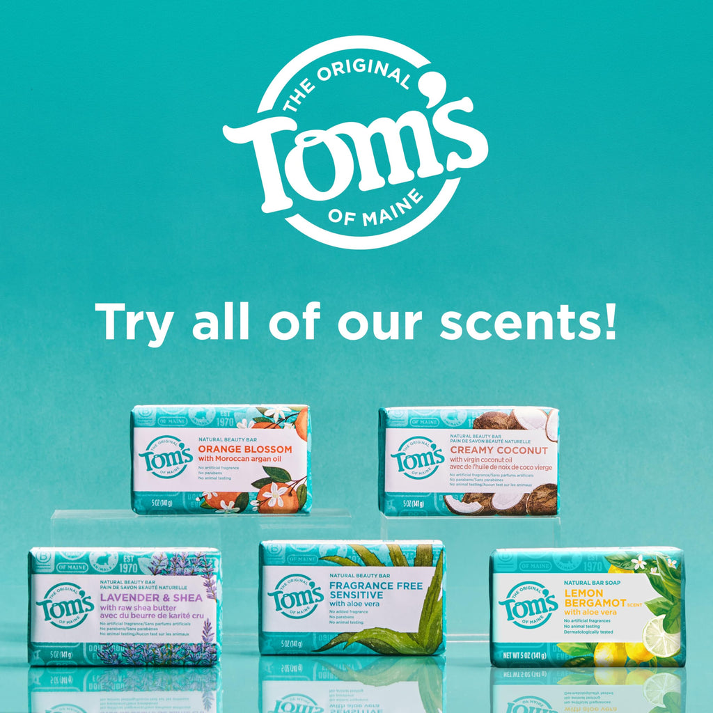 Tom’s of Maine Natural Bar Soap Variety Pack, Lavender & Shea, Creamy Coconut, Orange Blossom, Lemon Bergamot, Dermatologically Tested, Paraben Free, Vegan, 4 Count