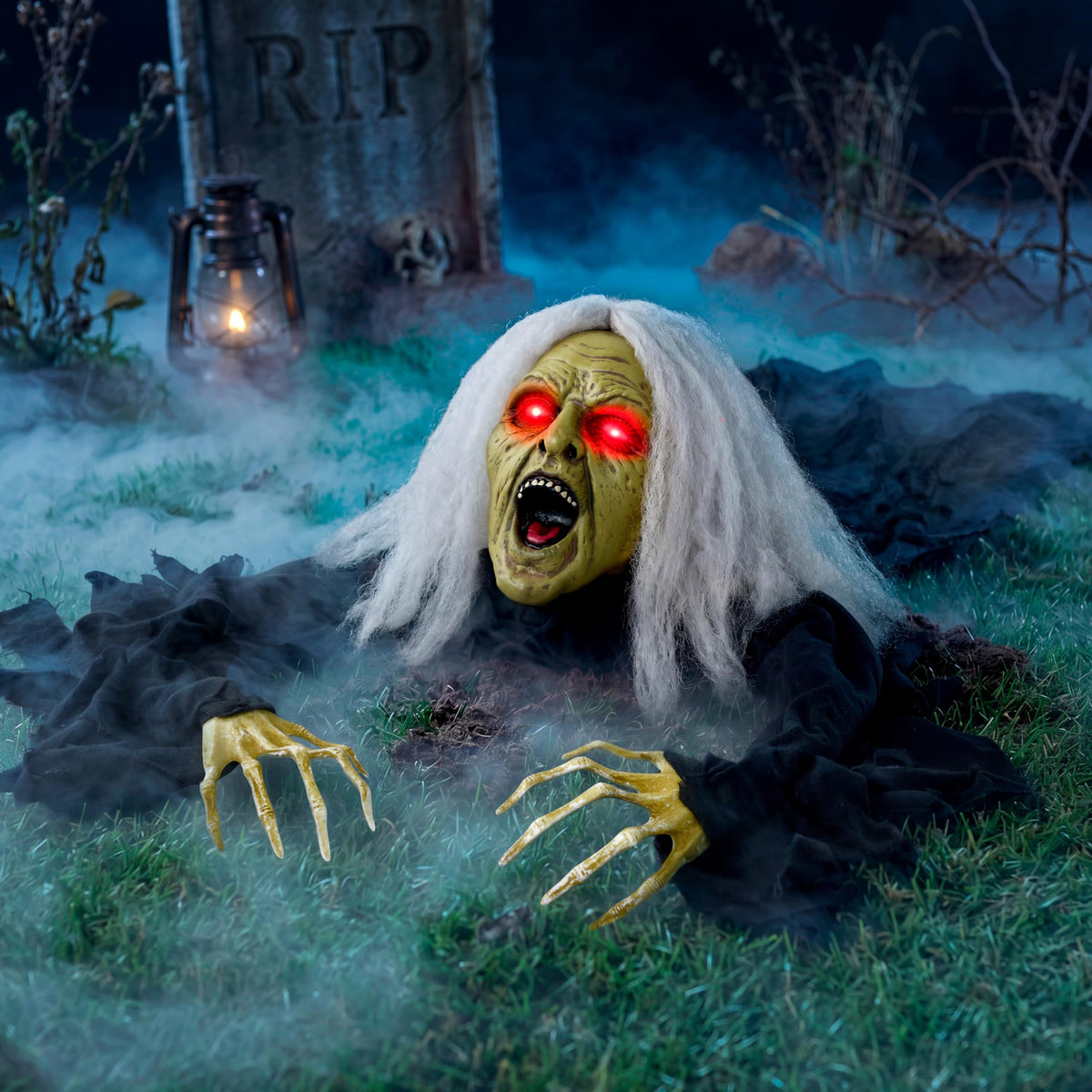 JOYIN Zombie Halloween Decoration Outdoor Witch Groundbreaker Halloween Graveyard Decor Outside, Scary Zombie Props with Sound Effect & Lighted Eyes for Haunted House, Lawn Yard Decorations