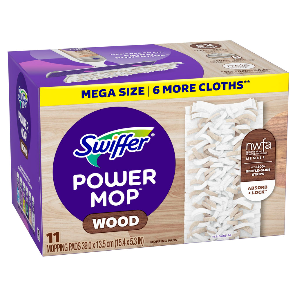 Swiffer PowerMop Wood Mopping Pad Refills for Floor Cleaning, 11 Count