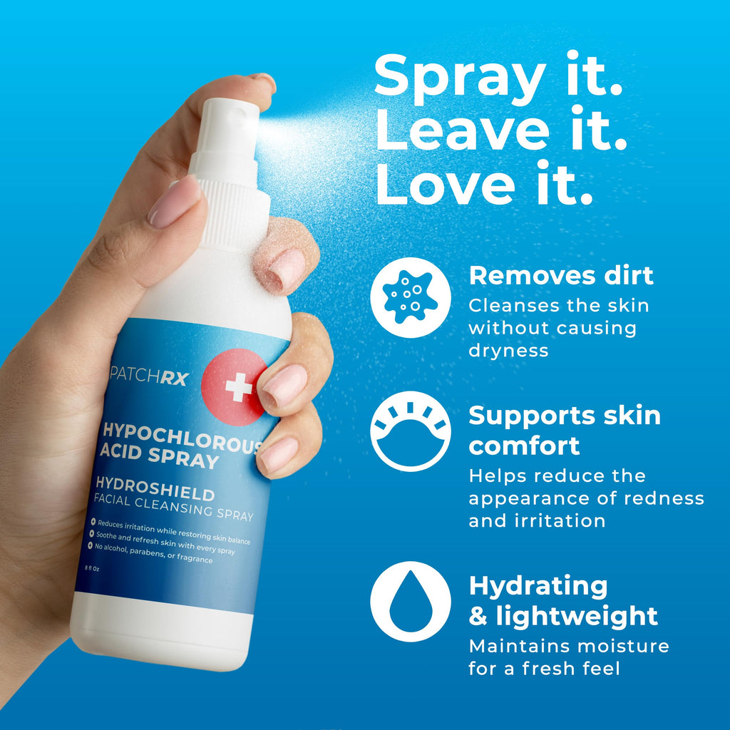 PatchRx Hypochlorous Acid Spray (8oz, 2 packs), HOCL Facial Cleanser Acne Spray for Face, Body, Eczema, Pimples, Breakouts & Overall Skin Recovery (Reduces Redness)