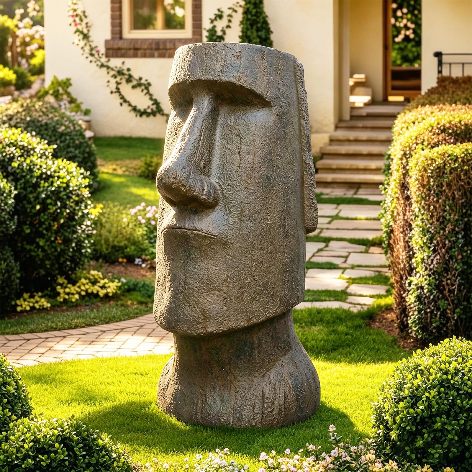 FlowLuxe 35.6" H Moai-Inspired Statue - Easter Island Head Sculpture for Indoor & Outdoor - Iconic Moai Design Statue for Garden Yard Patio Lawn Porch Decor