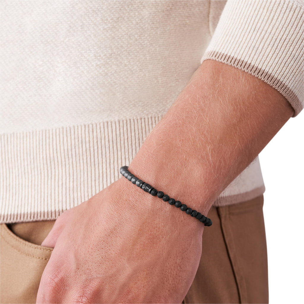 Fossil Men's Beaded Bracelet, Men's Bracelets, Color: Hematite, Lava