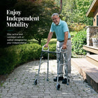 Medical King Silver Aluminum Rolling Walker for Seniors and Adults, 350 Pounds Weight Capacity, Foldable, Classic Style