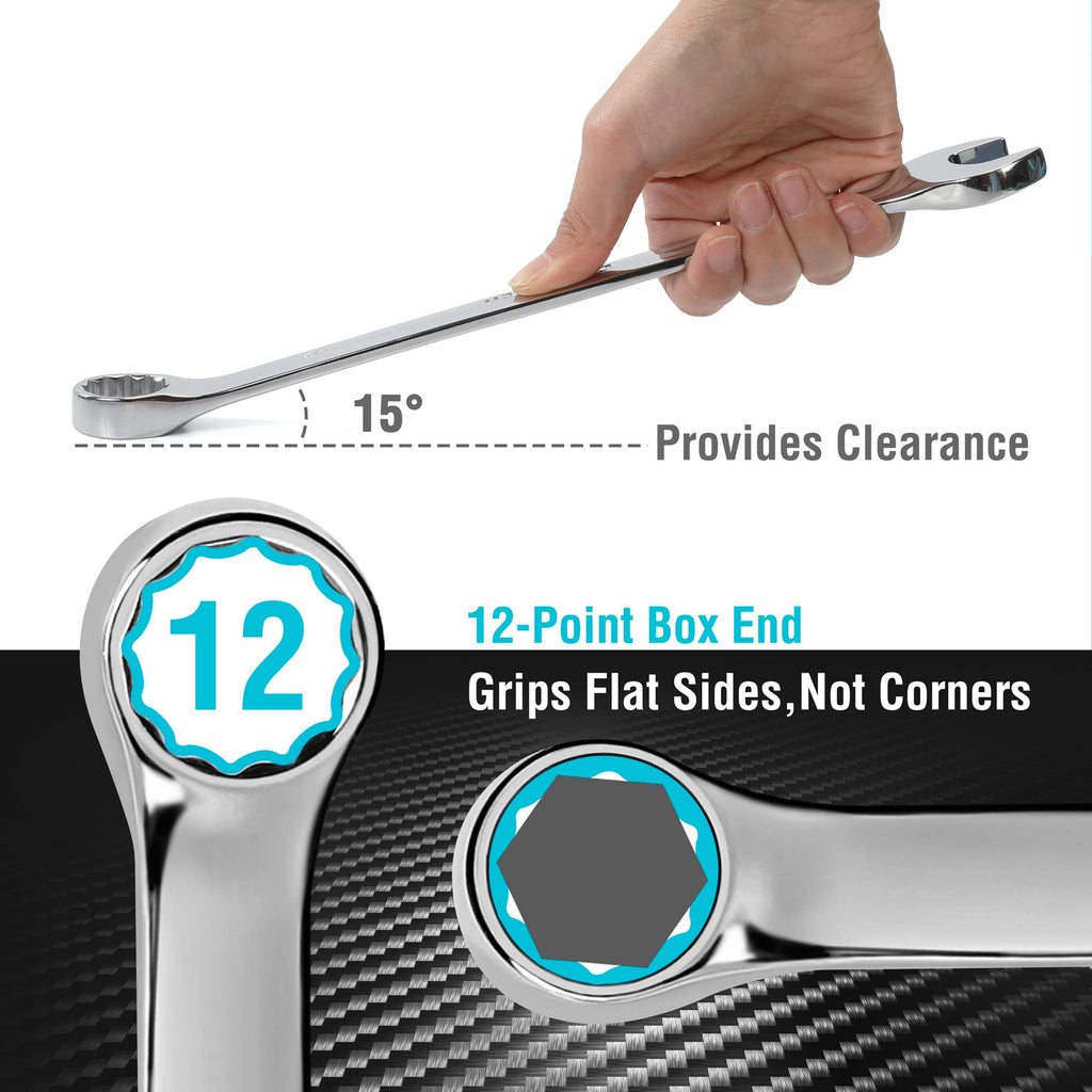 DURATECH Combination Wrench Set, SAE & Metric, 22-piece, 1/4'' to 7/8'' & 8-19mm, CR-V Steel, Organized in Wrench Holder
