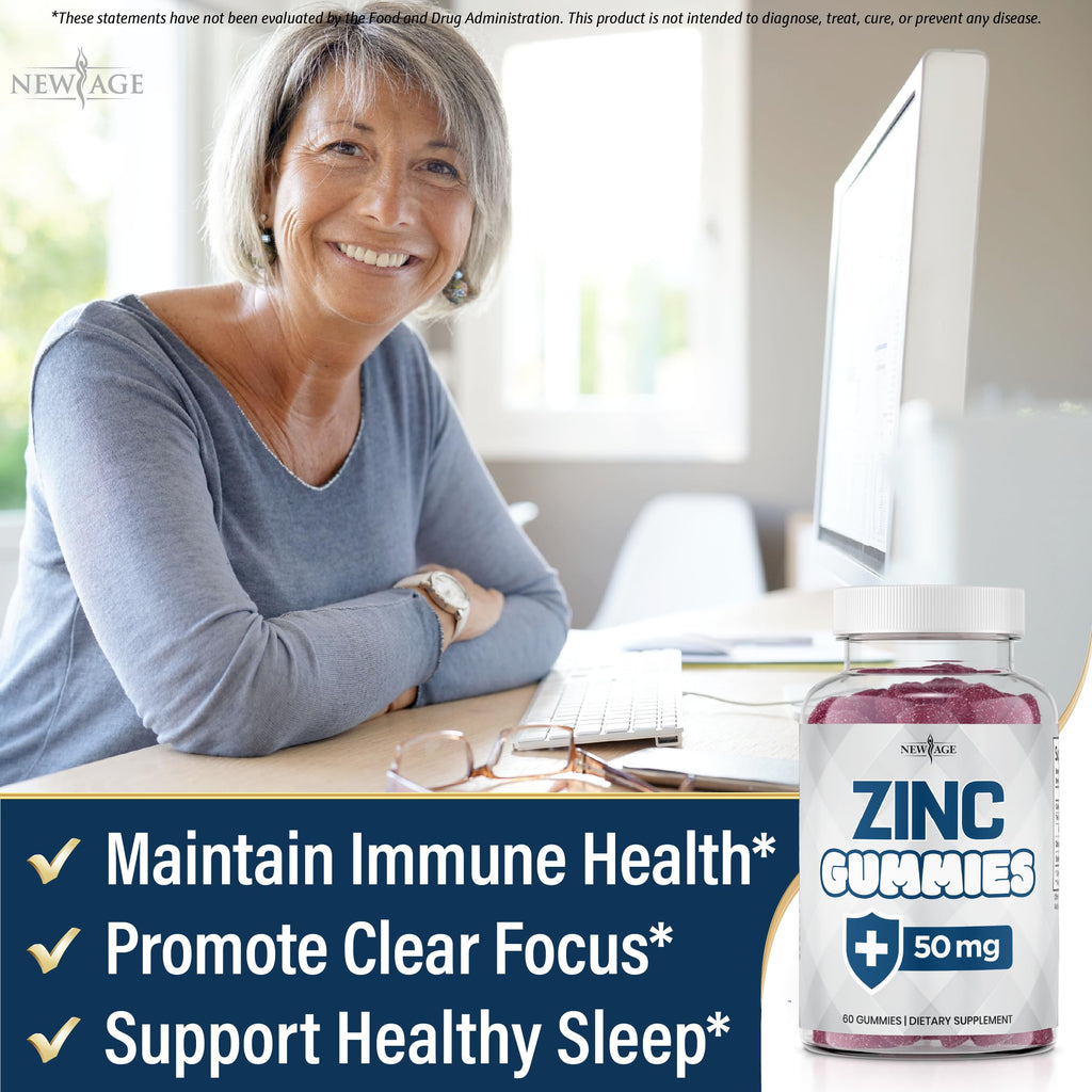 NEW AGE Zinc Gummies - 50mg Zinc Supplement, Immune Supplement, Antioxidant, Non-GMO (180 Count (Pack of 3))