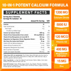 Calcium 1200 mg with Vitamin D3 Supplement for Adults - Calcium Gummies with 5000iu Vitamin D3, K2, B6, B12, Magnesium & Zinc - Calcium Supplement for Women Men - Easy to Digest, Vegan (1 pack)