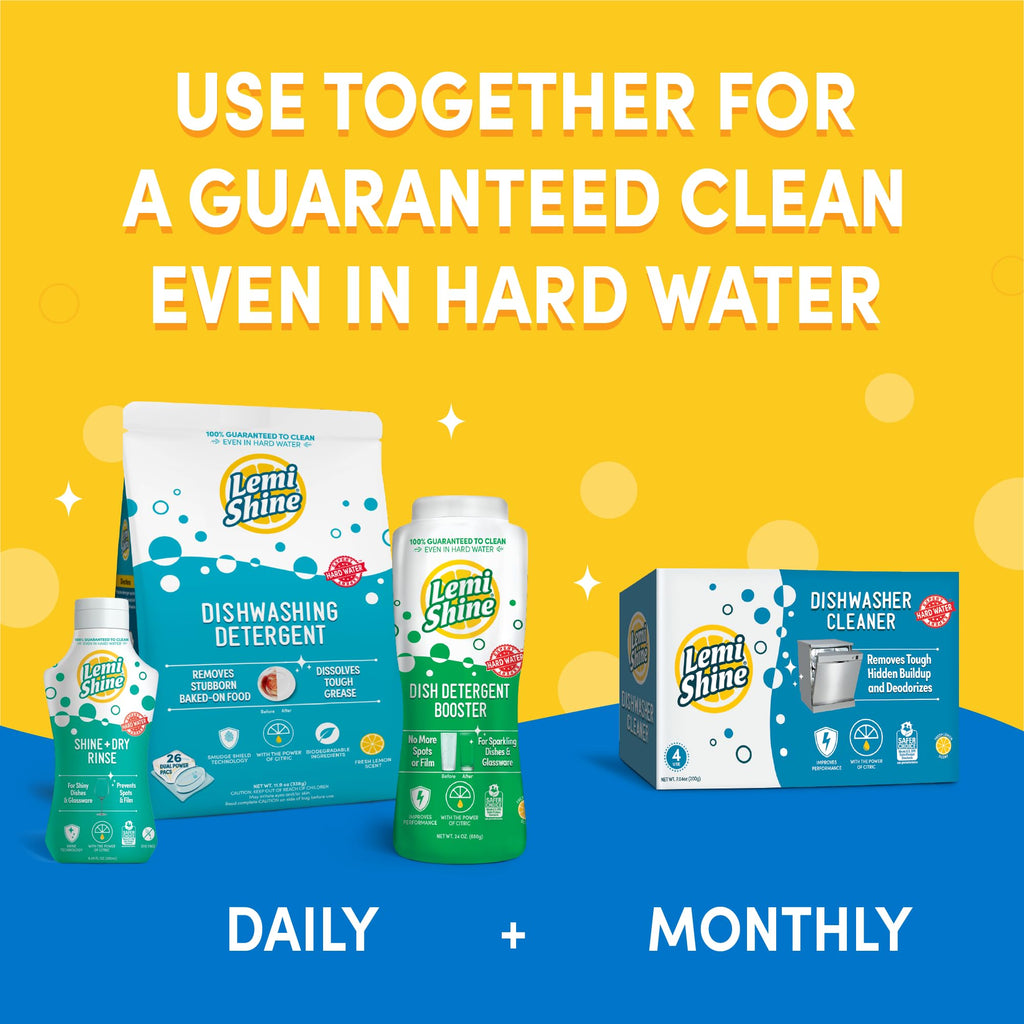Lemi Shine Natural Dish Detergent Booster - Hard Water Stain Remover - Multi-Use Citric Acid Cleaner - 24 oz (2 Pack)