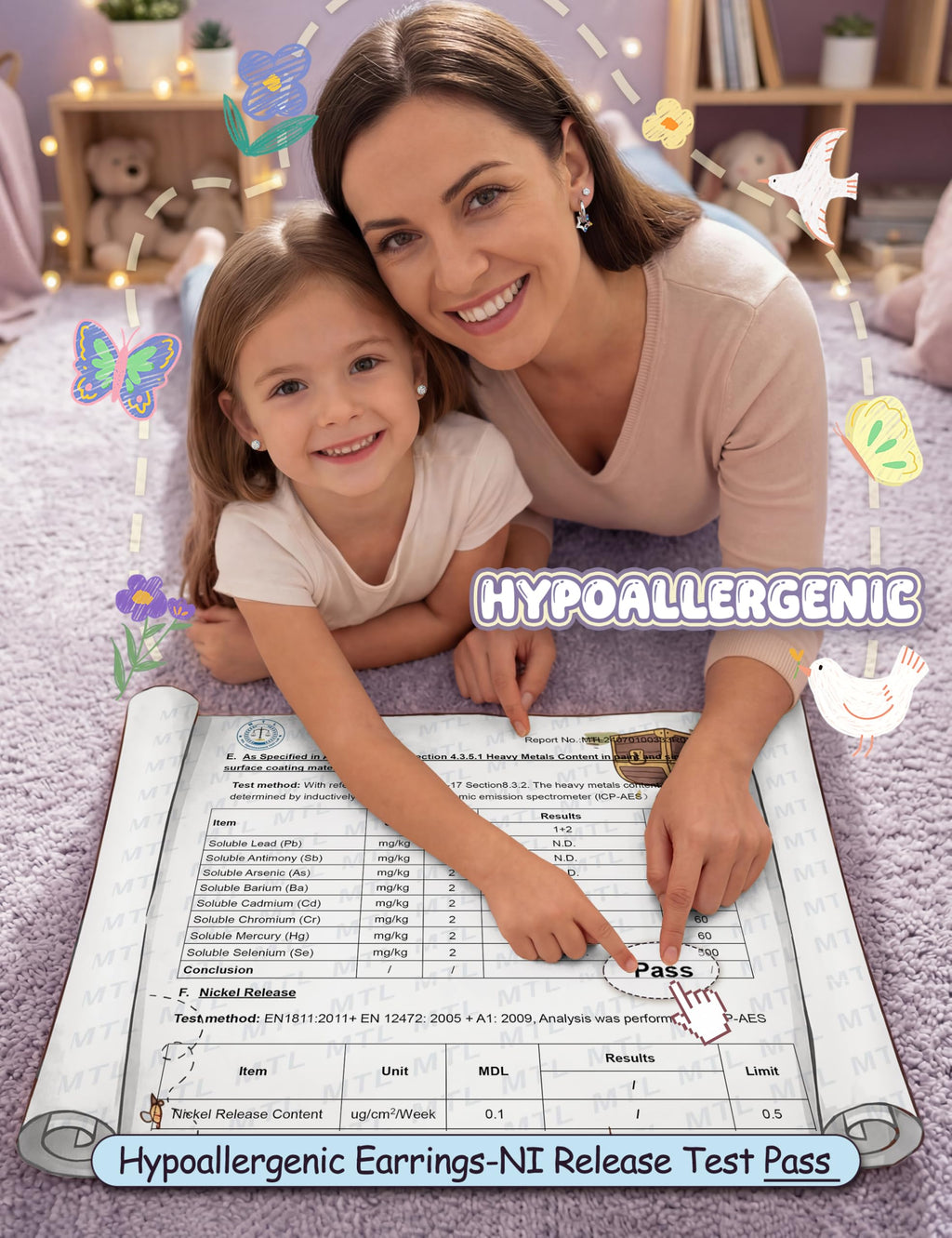 Hypoallergenic Earrings for Girls Women Kids Toddler Surgical Steel Earring