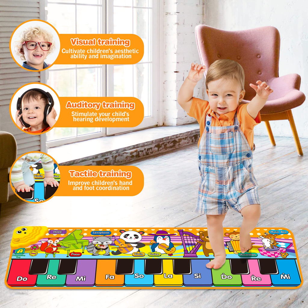 Kids Musical Piano Mats with 25 Music Sounds, Musical Toys Baby Floor Piano Keyboard Mat Carpet Animal Blanket Touch Playmat Early Education Toys for 1 2 3 4 5 6+ Years Old Girls Boys Toddlers