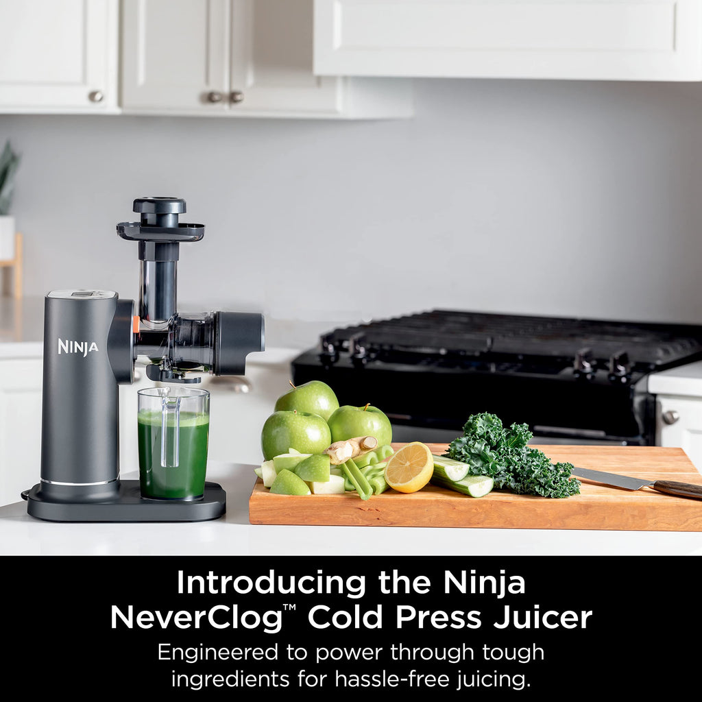 Ninja JC151 NeverClog Cold Press, Powerful Slow Juicer with Total Pulp Control, Stainless Steel, Wood Charcoal