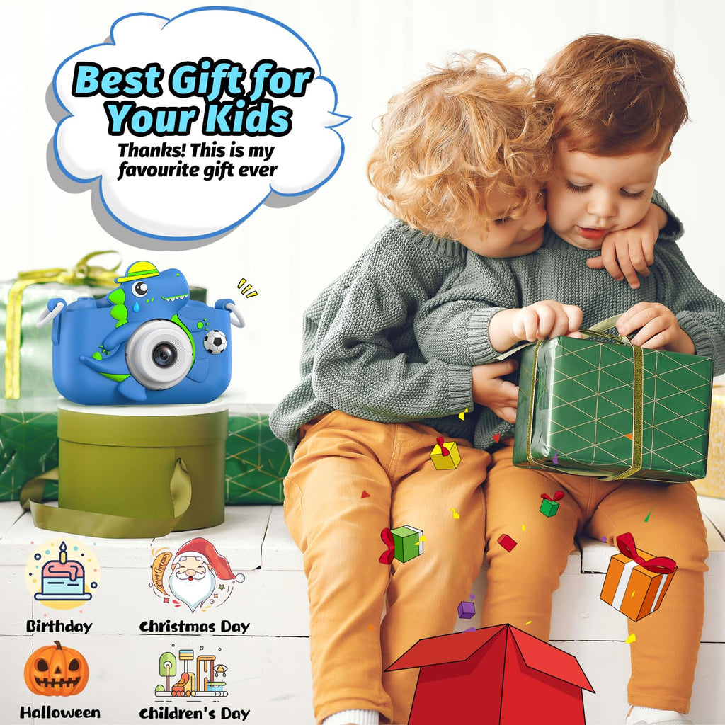 Dinosaur Kids Camera for Boys Girls, Toddler Digital Selfie Camera with Cute Protective Cover and SD Card, Christmas Birthday Gifts Toys for 3 4 5 6 7 8 9 10 11 12 Years Old Little Girls and Boys