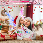 Princess Dress up Costume with Electric Fairy Wings for Girls 3-8, Light Up Moving Butterfly Wings with LED Lights&Music, Christmas Birthday Gift Princess Dresses with Crown/Wand/Bracelets/Necklaces