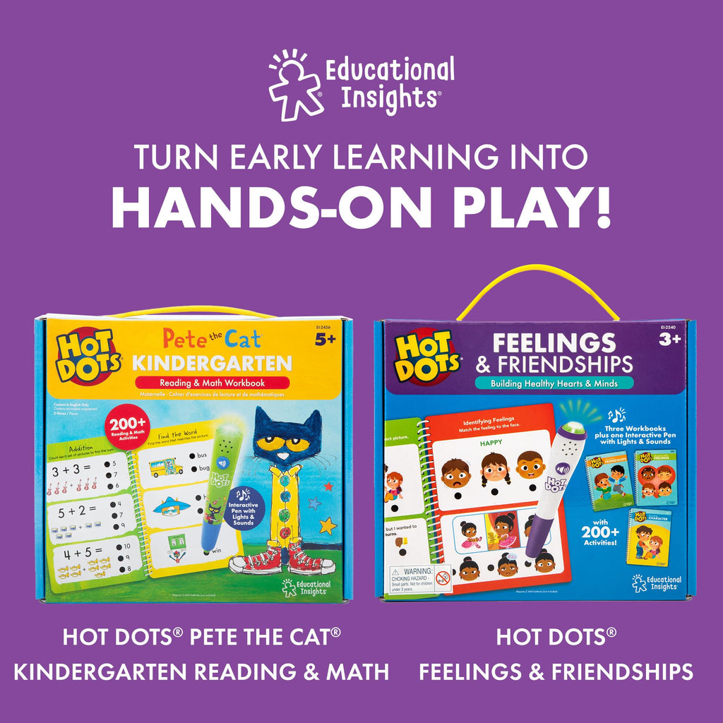 Educational Insights Hot Dots Kindergarten Essentials: Reading & Math Workbook - Kindergarten Workbooks with Interactive Pen, Homeschool Learning Books, Build Reading Fluency and Math Skills, Ages 5+