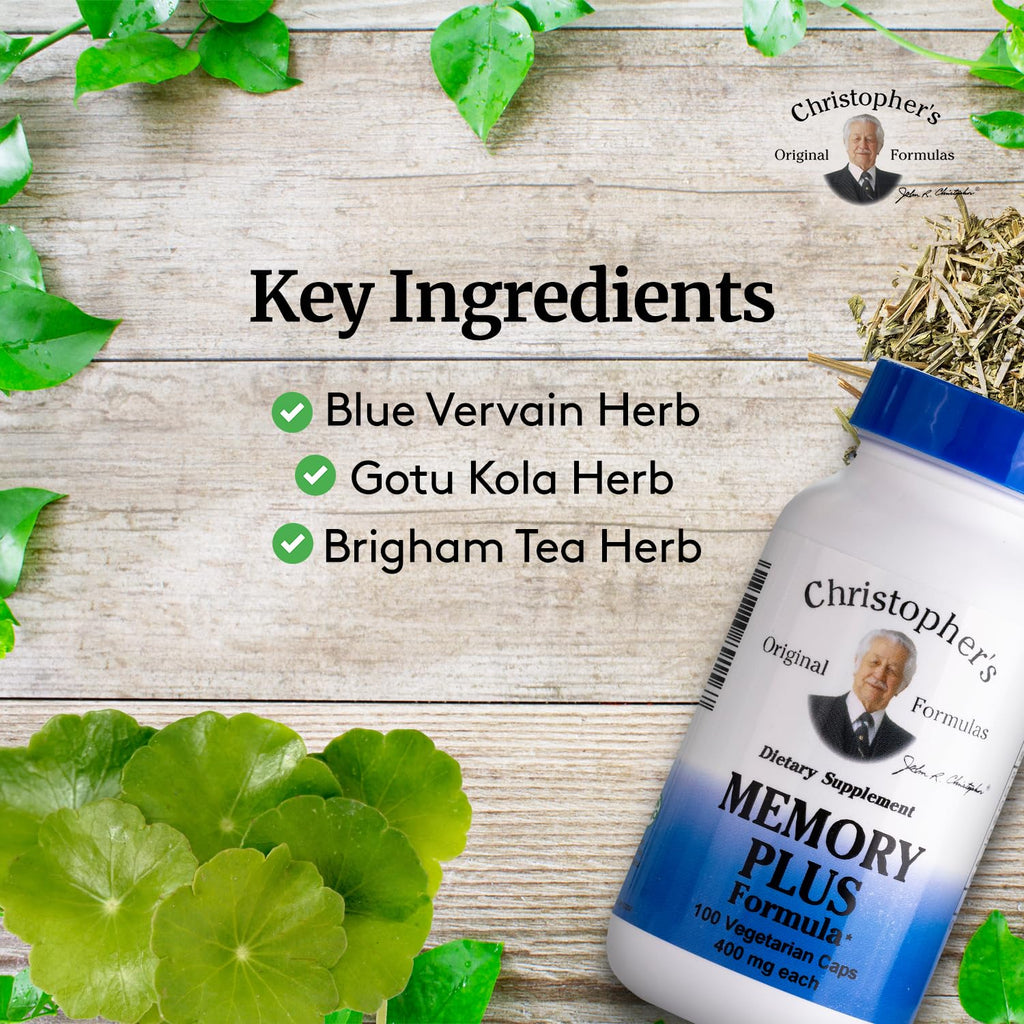 Christopher's Original Formulas Memory Plus Herbal Blend - Brain Supplements for Memory & Focus - Supports Cognitive Function, Energy, & Alertness