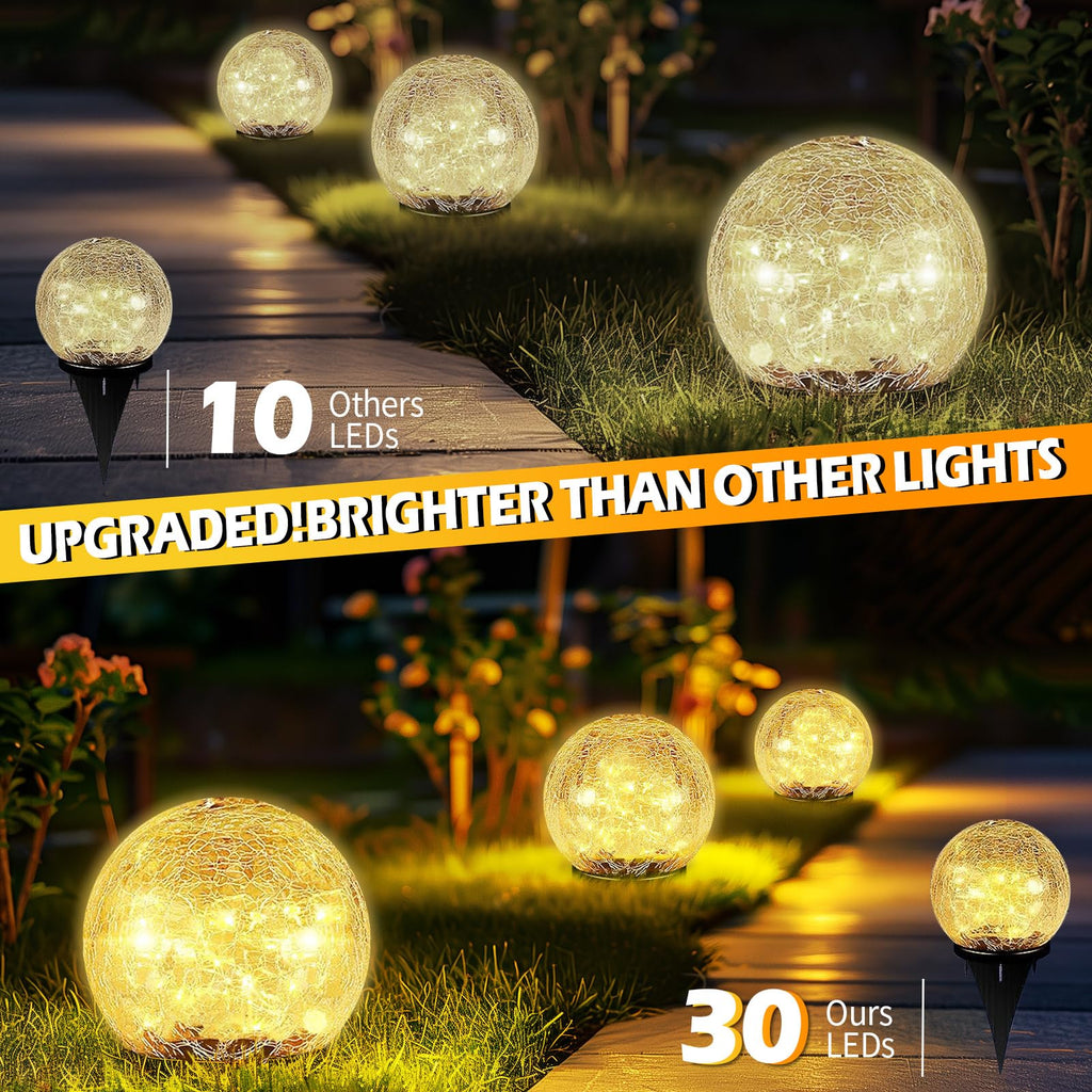 Coroor Garden Solar Ball Lights Outdoor Waterproof, 30 LED Cracked Glass Globe Solar Power Ground Lights for Path Yard Patio Lawn, Christmas Decoration Landscape Warm White(2 Pack 3.9'')