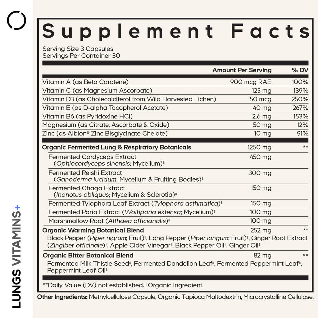 Codeage Lungs Vitamins, A, C, D, E, B6, Milk Thistle Lung Supplement, Zinc & Magnesium, Cordyceps, Reishi, Chaga, Poria, Tylophora, Ginger, Peppermint Leaf Organic Herb Cleanse - Non-GMO - 90 Capsules