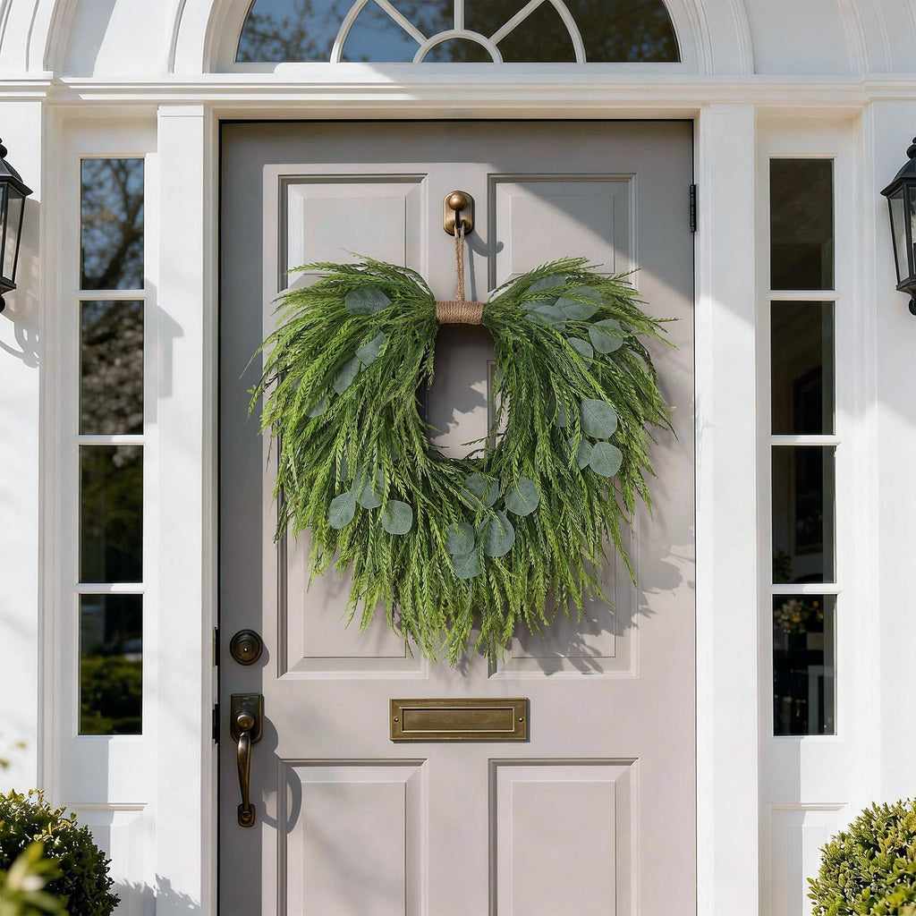 22" Artificial Eucalyptus & Saw Grass Wreath for Front Door Decor