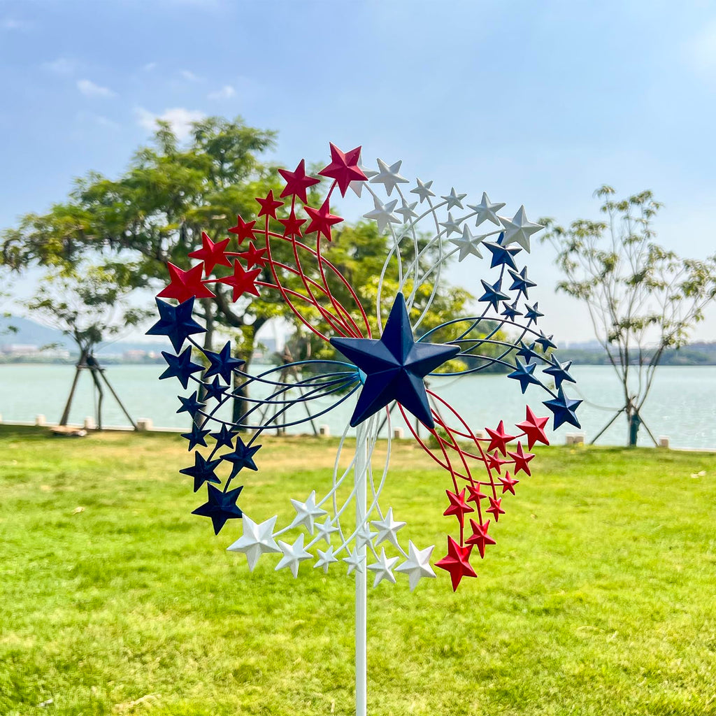 XLSWAIN Patriotic Star Metal Wind Spinner Outdoor, 47.3" H