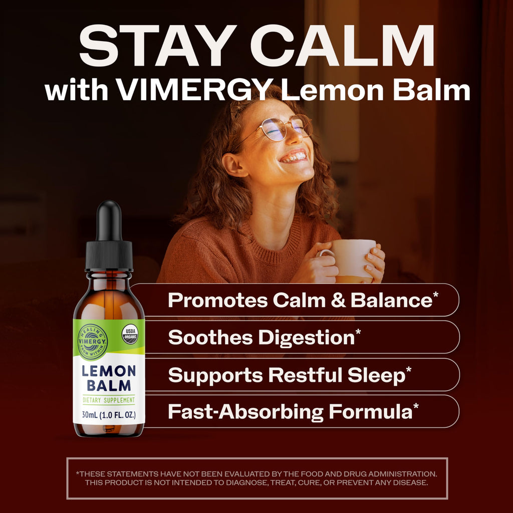 Vimergy USDA Organic Lemon Balm Tincture Herbal Supplement – Can be Used in Tea - Non-GMO, Alcohol-Free – 30 mL (1 mL/Serving)