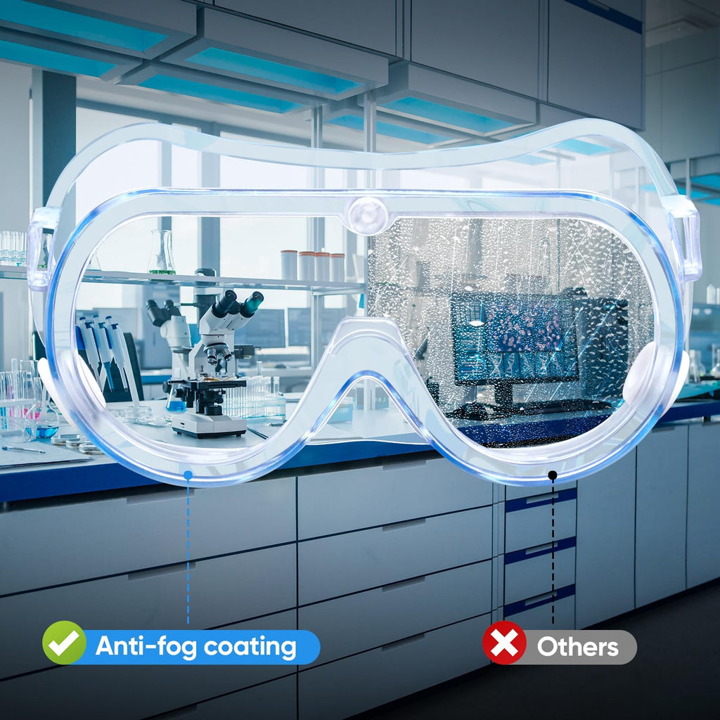 TICONN Anti-Fog Safety Goggles, HD Clear Eye Protection, ANSI Z87.1 Lab Goggles for Chemistry, Industrial (2PK)