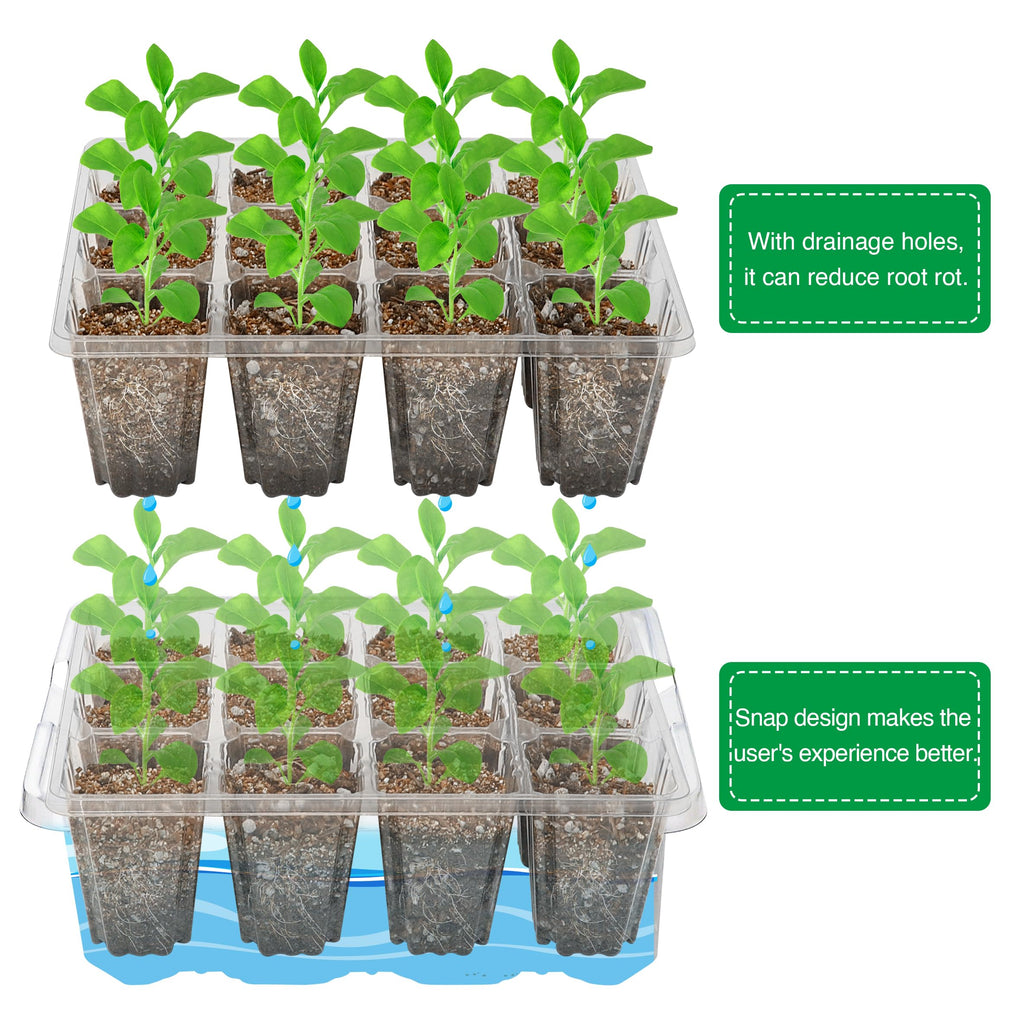 Bonviee 10-Pack Seed Starter Trays, Tall Dome, Base, 12-Cell Tray, Clear