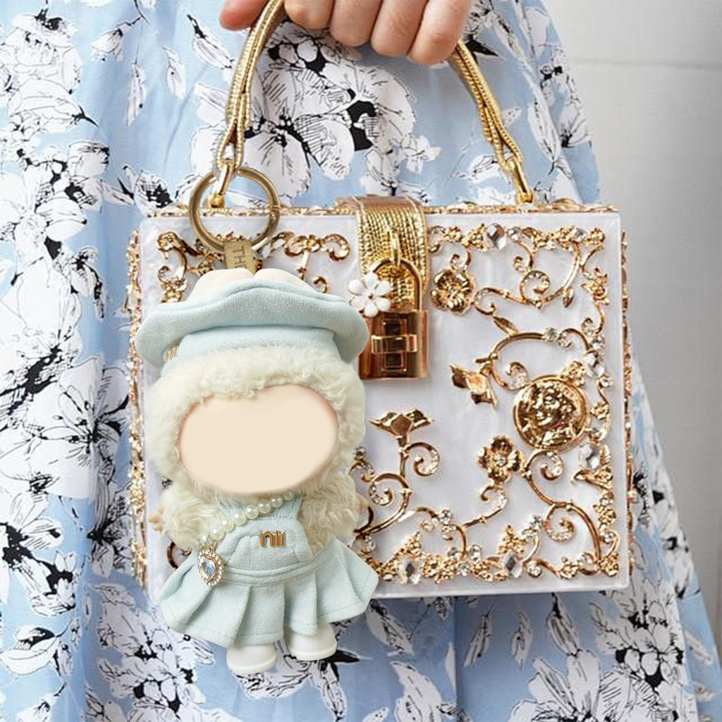 Clothes Compatible with LABUBU Doll – 4PCS Frosted Mint Set, 17cm Doll Clothes Designer Outfit for Campus Classic Theme, Chic Stylish Accessories for Labubu, No Doll (Paris Mint Frost)