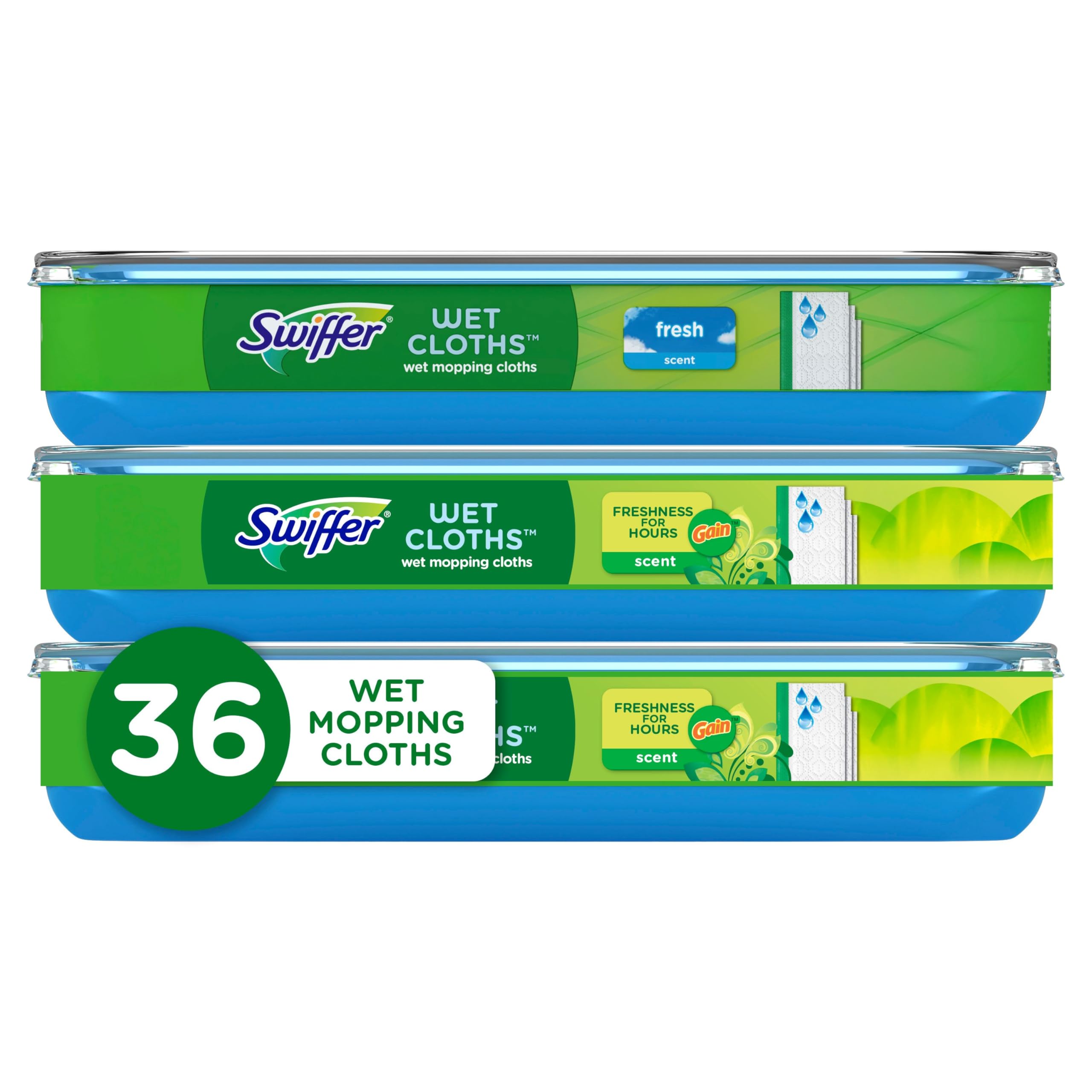 Swiffer Sweep + Mop, Wet Pads Refill, Floor Cleaner for Dirt, Dust, Hair, Cleaning Cloths for Mopping Home, Bathroom, Kitchen, All Purpose Multi-Surface Floor Wipes, Fresh and Gain, 36ct