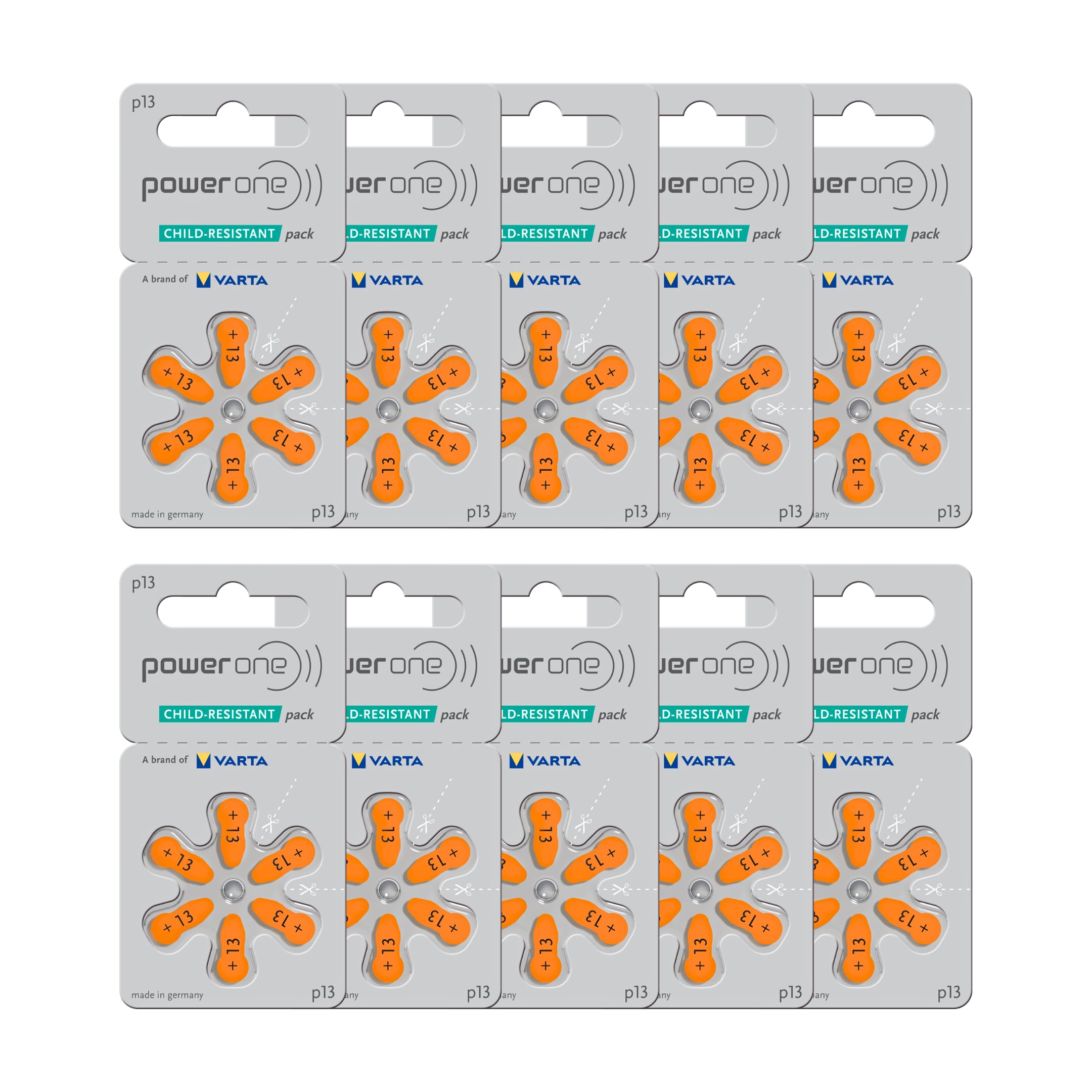powerone Size 13 Hearing Aid Batteries Zinc Air P13 Pack of 60