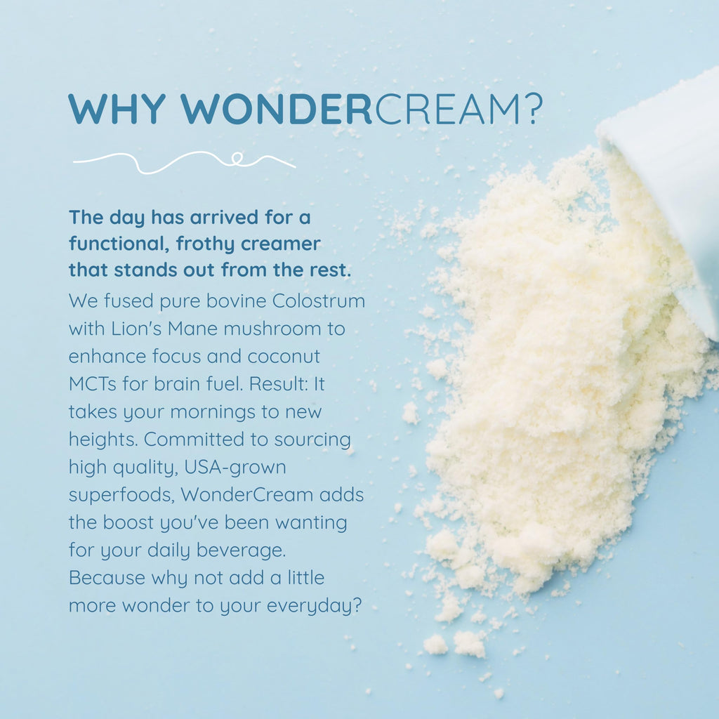 WONDERCOW Bovine Colostrum Superfood Creamer Supplement Powder w/Organic Lions Mane Mushroom & Coconut Milk Powder MCTs | Functional Sugar Free Keto Coffee, Smoothie & Drink Mix Unsweetened