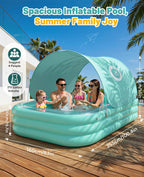 HeySplash Inflatable Pool with Canopy, Swimming Pool for Adults, Large Blow Up Pool Ideal for Family Backyard Garden Party, Outdoor Summer Fun, 102" x 65" x 22"(Green)