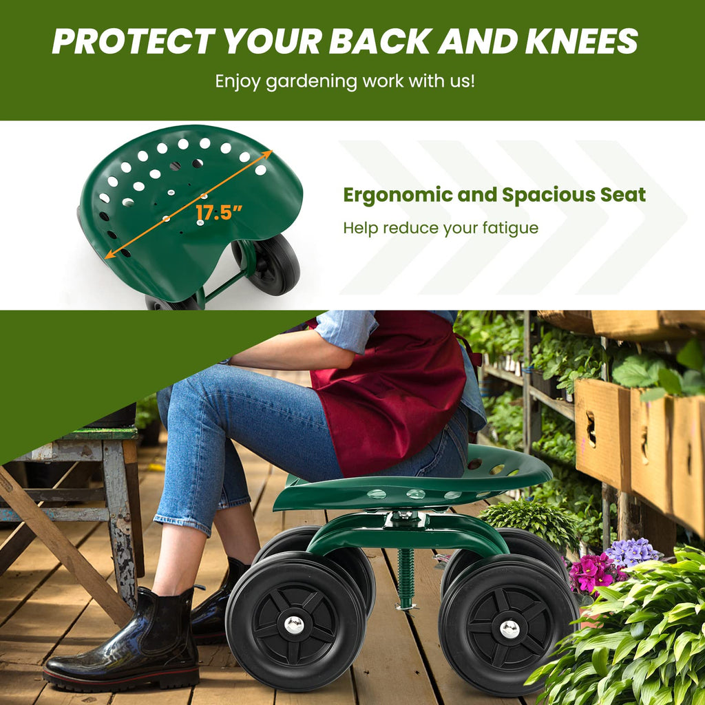 LDAILY Garden Seat with Wheels 11"-16" Adjustable Height for Lawn Planting