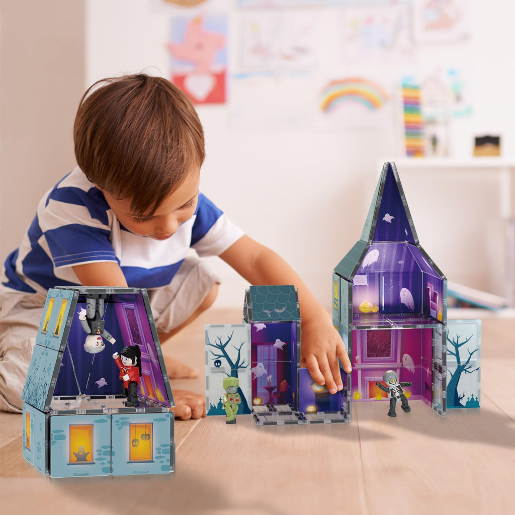 PicassoTiles 57 PCS Magnetic Tiles Halloween Haunted House STEM Set Ages 3+