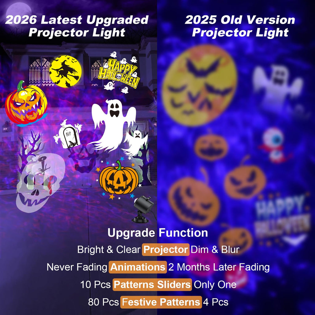 2026 Upgraded Halloween Projector, 8 Patterns (Ocean Wave & Patterns),8 Theme Waterproof Holiday Projector with Remote for Halloween,Christmas,Happy New Year