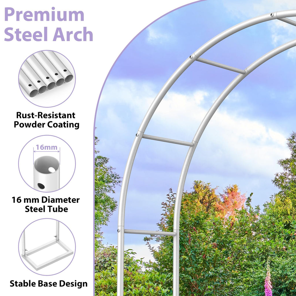 Sunexinlo Garden Arch Trellis with Base, 5.3'W x 7.6'H or 7.9'W x 6.3'H Wedding Arch, Metal Garden Trellis for Climbing Plants Outdoor Wedding Christmas Bridal Party Decoration, White