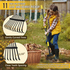 Leaf Rake, Small Rake for Leaves with 30"-60" Adjustable Long Handle, 11 Tines 8.5" Wide, Metal Rakes Heavy Duty for Lawns, Gardening, Yard, Camping, Shrub, Grass, Bush, Weed, Debris