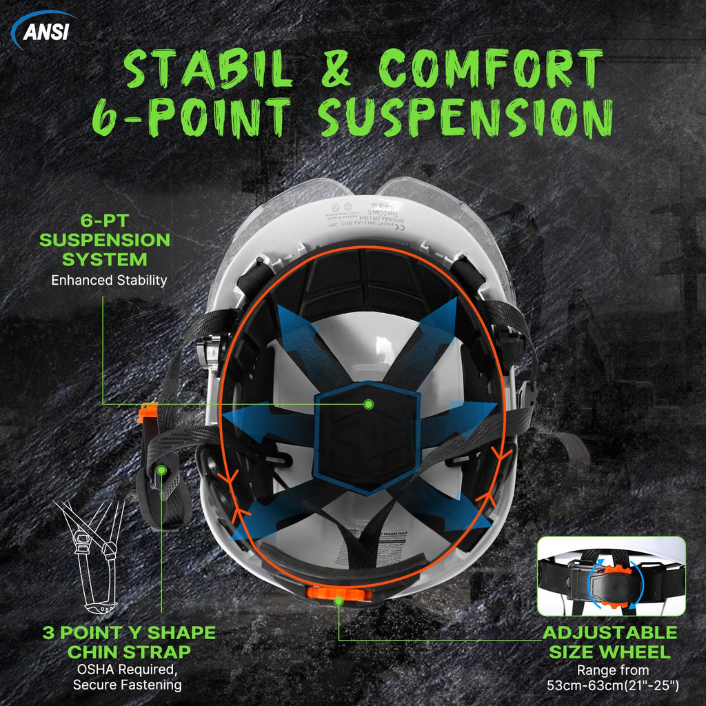 Hard Hats Construction OSHA Approved - ANSI Z89.1 Reflective Construction Worker Hat, Vented White Hard Hat with Visor for Men Women, ABS Safety Helmet for Adults,6-pt.Suspension