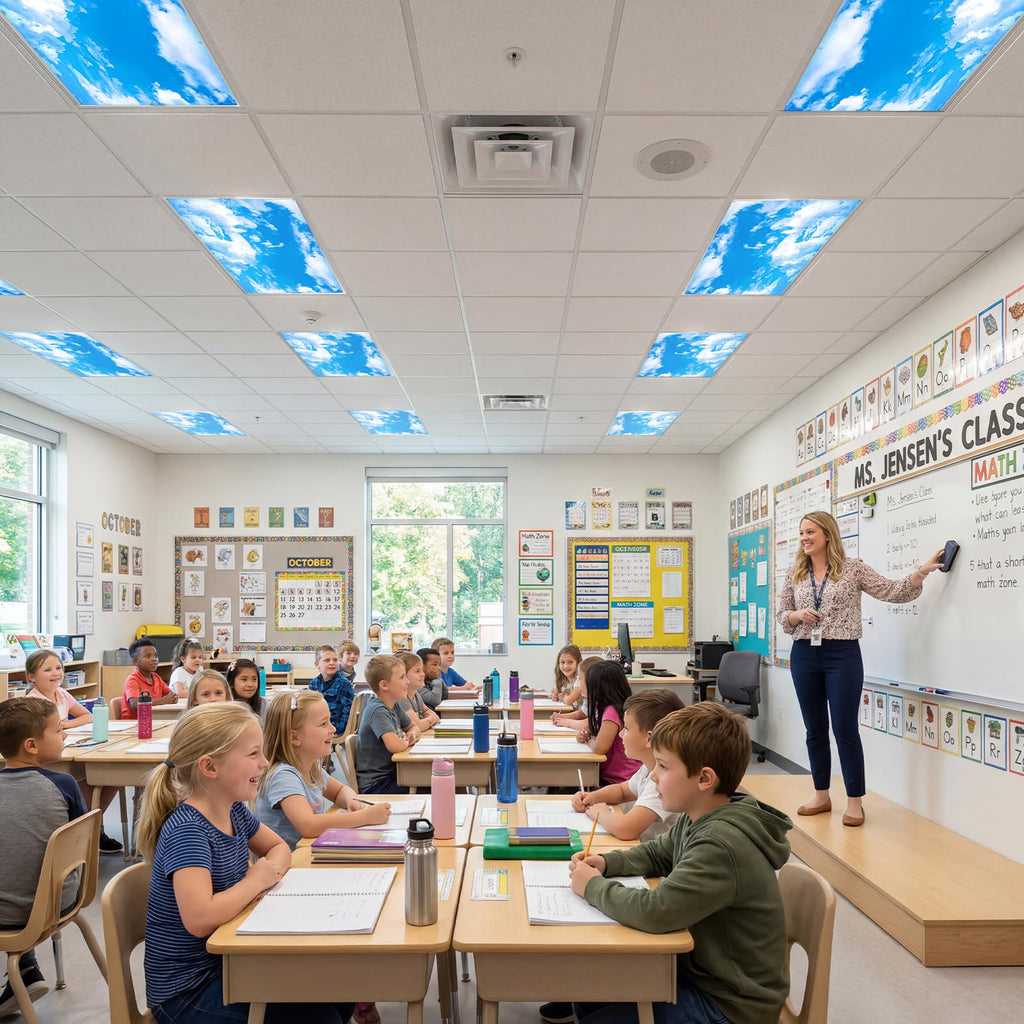 Aheroi Fluorescent Light Covers, 12Pcs 4 x 2 Feet Ceiling Light Covers Classroom, Magnetic Cover for Lights, Office Cloud Lights for Ceiling Decor Fixture Replacement Globes & Shades(Cloud Blue Sky)