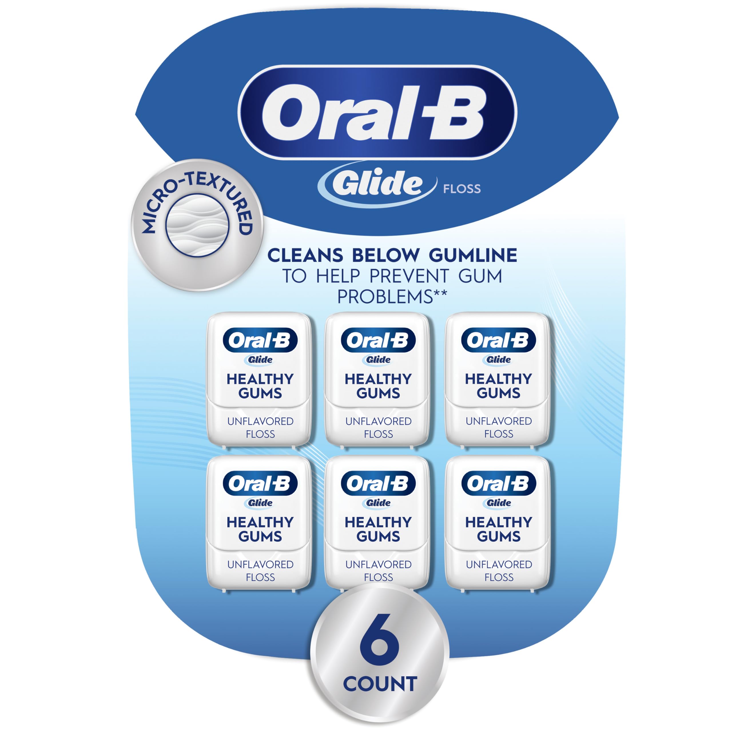 Oral-B Glide Healthy gums, unflavored floss 50M (Pack of 6)