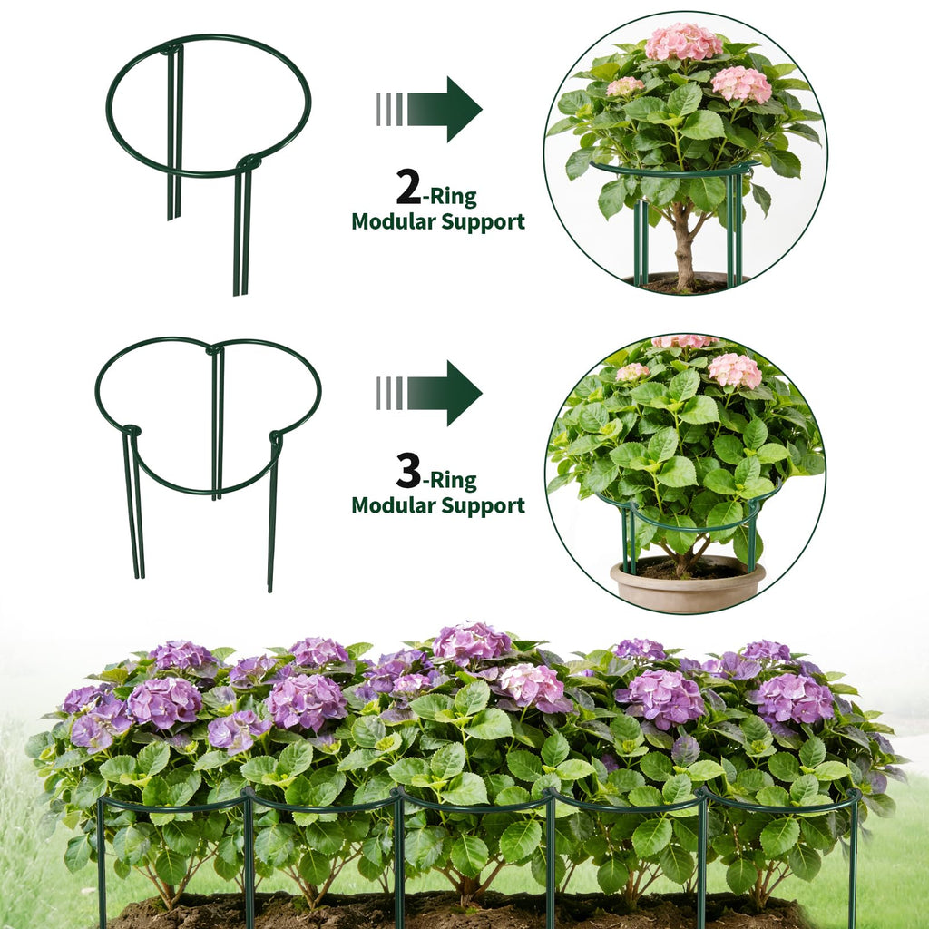 AMAGABELI 6 Pack 16 Inch Plant Support Stakes Peony Cage Heavy Duty Ring Metal Garden Support Structures Plant Cage with Ties for Indoor Flower Outdoor Tomato Hydrangea Monstera