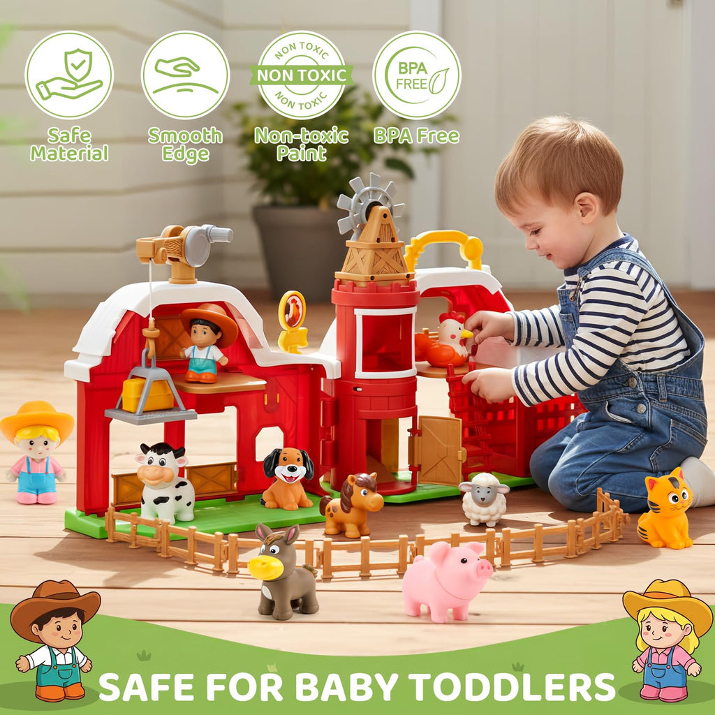 30-Piece Upgraded Farm Animal Big Barn Playset Gifts for Toddlers Christmas