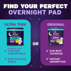 Poise Overnight Ultra Thin Incontinence & Postpartum Pads with Wings for Bladder Leaks, 8 Drop Extra Absorbent, Long Length, 20 Count