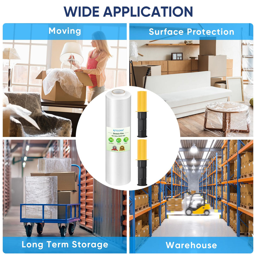 TICONN Stretch Wrap Roll, 15 in x 1000 ft Plastic Wrap for Moving Furniture