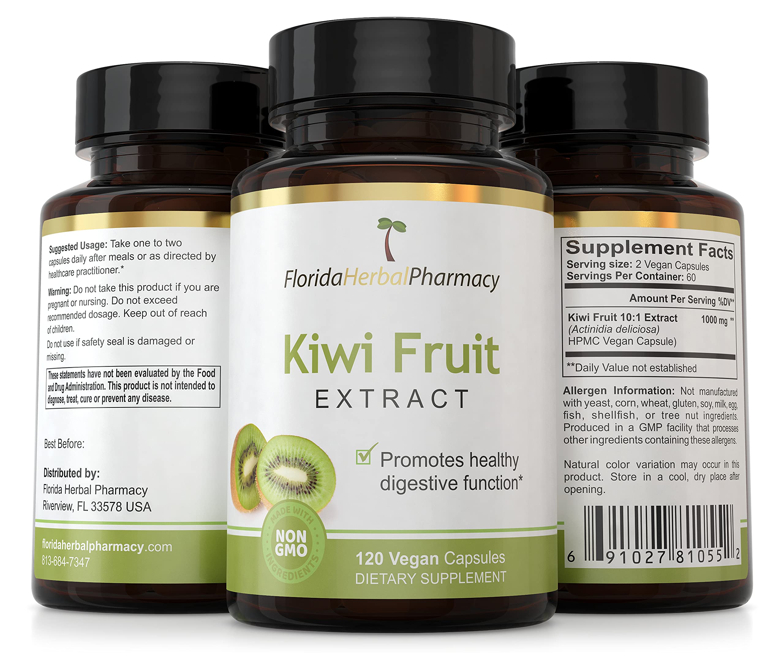 Florida Herbal Pharmacy, Kiwi Fruit Extract Supplement Capsules 10:1 (120 Capsules) 500 mg per Capsule, 1000 mg Serving
