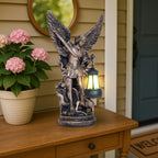 Solar San Miguel Arcangel Outdoor Garden Decor Statues 12.4" Solar St Michael the Archangel Satue for Yard Patio Lawn Porch Decorations Resin St Michael Figurine Religious Collection Sculptures Gifts