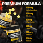 EnvyCure Creatine Monohydrate Gummies for Men & Women - with BCAA, Collagen Peptides, L-Taurine, Vitamin B12, D3, Creatine Monohydrate 5000mg (5g) Per Serving, Lemon Flavor, Sugar Free, 1 Pack