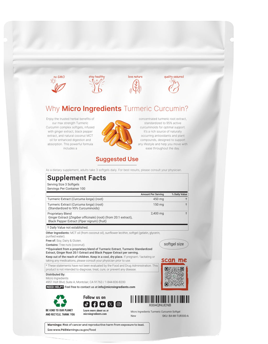 Turmeric Curcumin Supplement with Black Pepper & Ginger 3,000mg, 300 Softgels with MCT Oil for Better Absorption | 95% Curcuminoids | Non-GMO