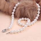 Pttozan Pearl Necklaces for Women,8mm White Pearl Necklace and Earring Bracelet Jewelry Set for Women Men Wedding Birthday Valentine Christmas Day Gifts