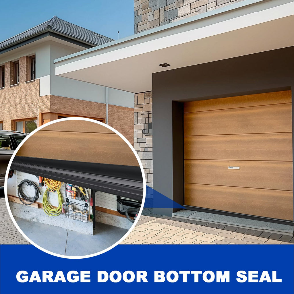 DGSL Garage Door Seals Bottom Rubber Weather Stripping Kit Seal Strip Replacement, Weatherproof Threshold Buffering Sealing Rubber 5/16 Inch T Ends (20 FT, Black, U+O)