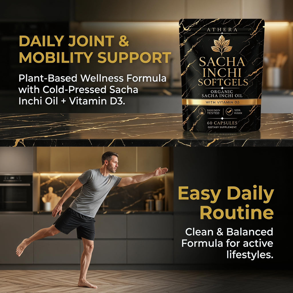 Jqewlg Athera Sacha Inchi Oil for Joints Capsules - Cold-Pressed Sacha Inchi Oil with Vitamin D3, Joint & Mobility Support, Vegan Softgels for Daily Wellness - 60 Softgels